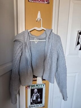 Baby Blue Cable Knit Zip-Front Women's Sweater
